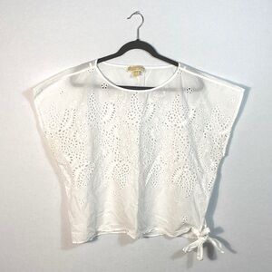 Michael Kors White Eyelet Blouse with Side Tie 100% cotton Size XL